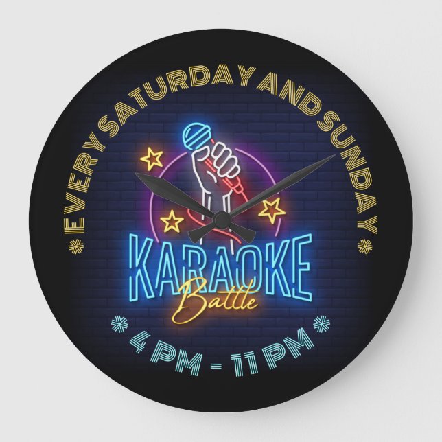 Karaoke Battle Neon Look , Custom Text LED Sign Large Clock (Front)