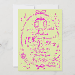 Karaoke Birthday Girl Retro Disco Party Invitation