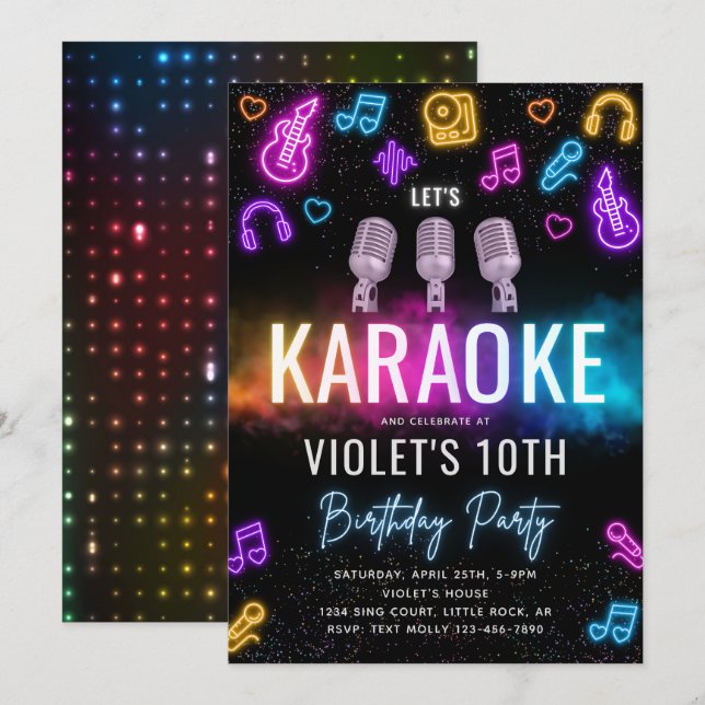 Karaoke Birthday Invitation | Karaoke Party (Front/Back)