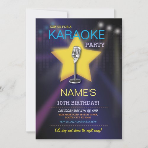 Karaoke Birthday Party Dance Star Invite