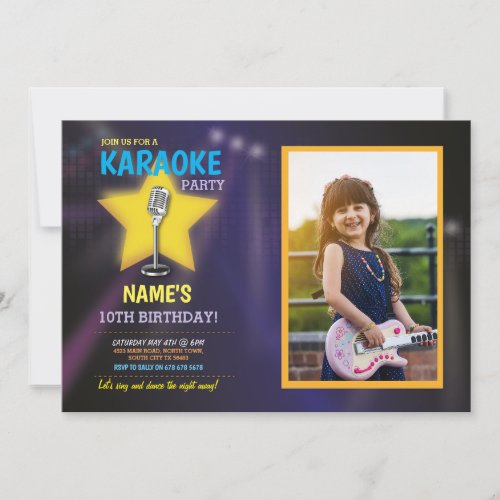 Karaoke Birthday Party Dance Star Photo Invitation