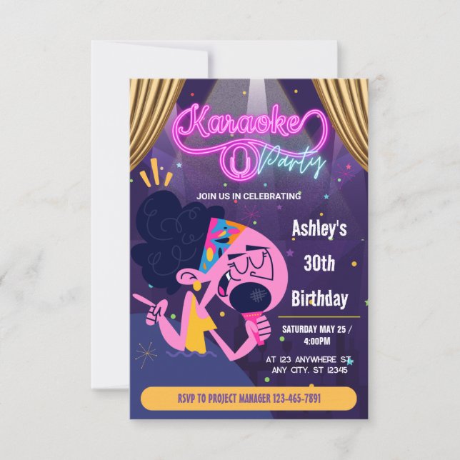 karaoke Birthday Party  Invitation (Front)