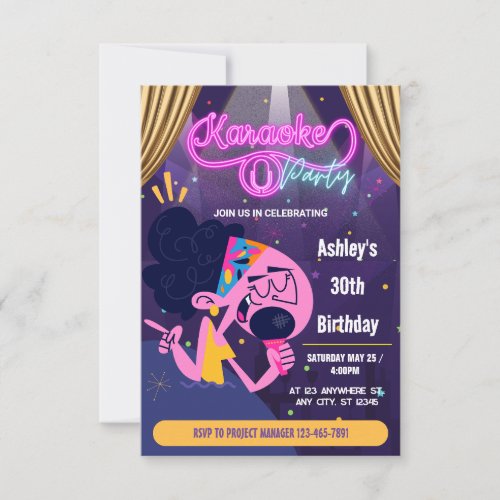 karaoke Birthday Party  Invitation
