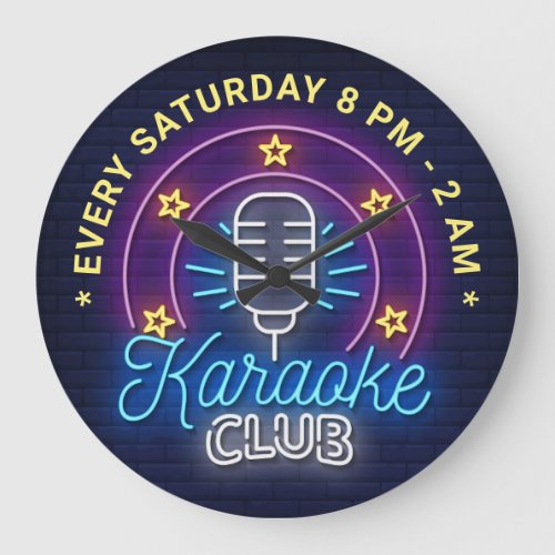 Karaoke Club Neon Look Illustration Custom Text Large Clock