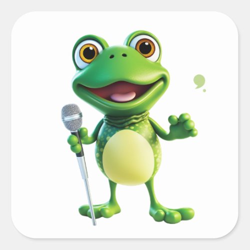 Karaoke Crooner Frog Square Sticker