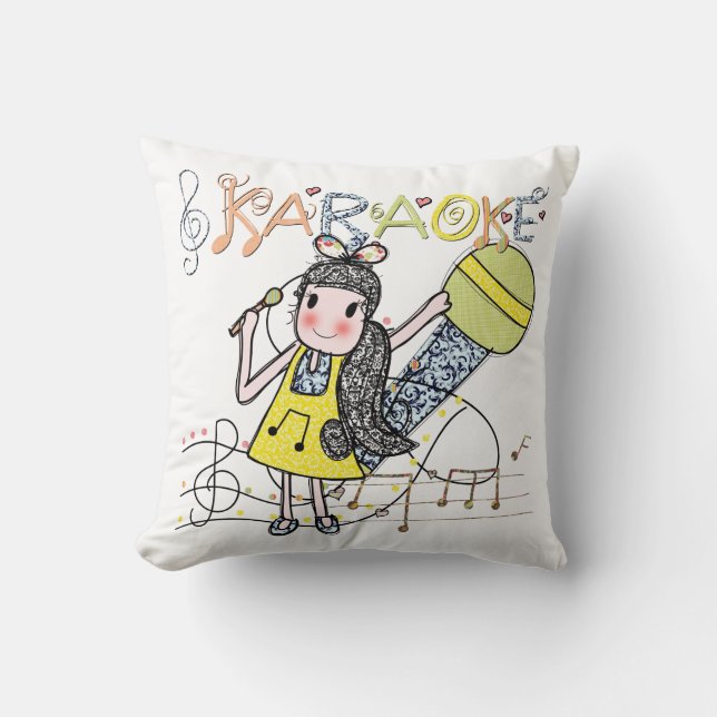 Karaoke Girl Throw Pillow (Front)