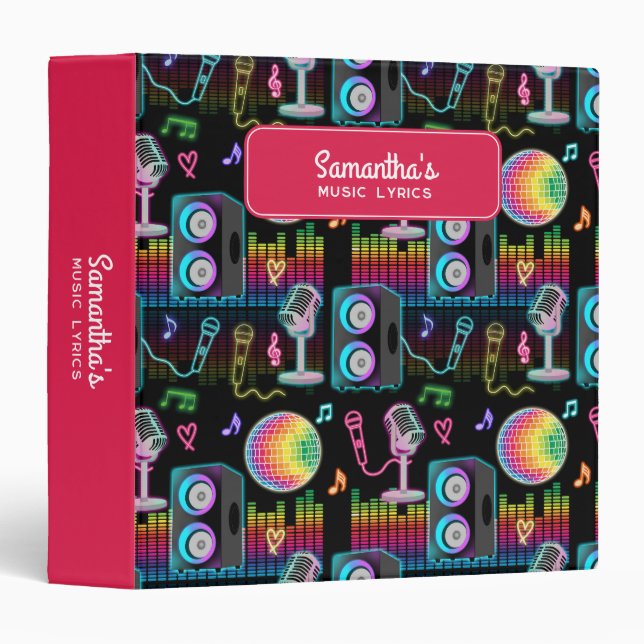 Karaoke Neon Glow Singing Music Lyrics 3 Ring Binder (Front/Spine)