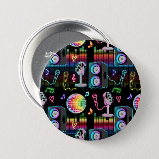 Karaoke Neon Glow Singing Music Party Button (Front & Back)