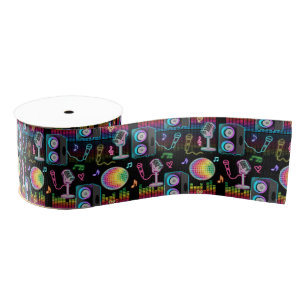 Karaoke Neon Glow Singing Music Party Grosgrain Ribbon