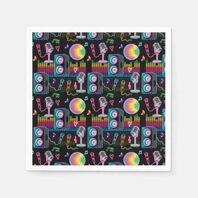 Karaoke Neon Glow Singing Music Party Napkins (Front)