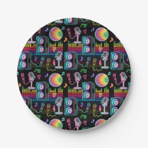 Karaoke Neon Glow Singing Music Party Paper Plates