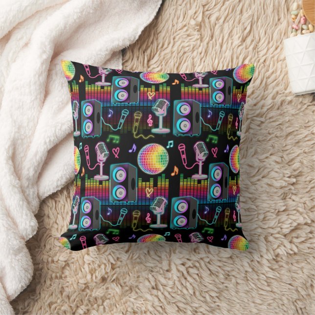 Karaoke Neon Glow Singing Music Party Throw Pillow (Blanket)