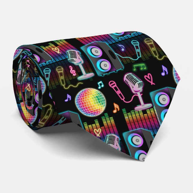 Karaoke Neon Singing Music Party Neck Tie (Rolled)