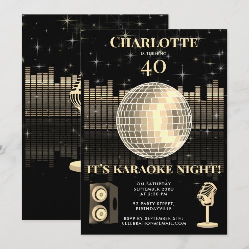 Karaoke Night Black Gold 40th Disco Birthday Party
