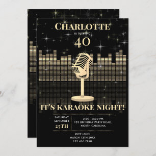 Karaoke Night Black Gold Singing Birthday Party Invitation