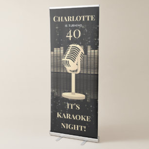 Karaoke Night Black Gold Singing Birthday Party Retractable Banner