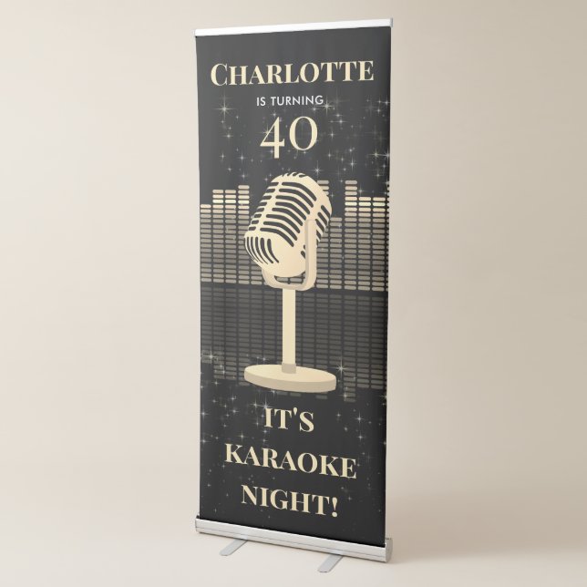 Karaoke Night Black Gold Singing Birthday Party Retractable Banner (3/4)