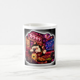 Karaoke Night Cat Mug   Japanese Neon Night Art