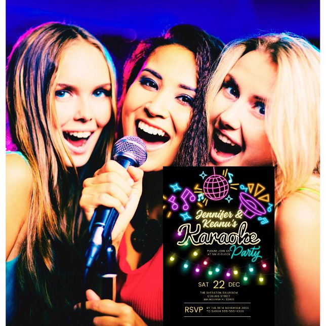 Karaoke Party Birthday Invitation  (Neon karaoke birthday invitation)