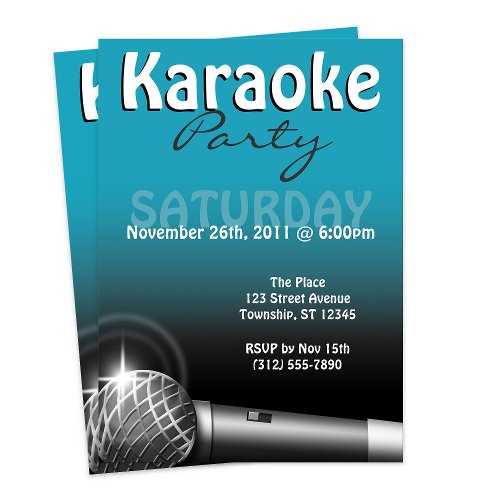 Karaoke Party Blue Invitations