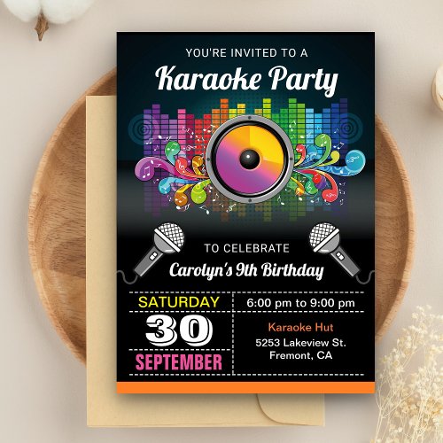 Karaoke Party  Colorful Music Birthday Invitation