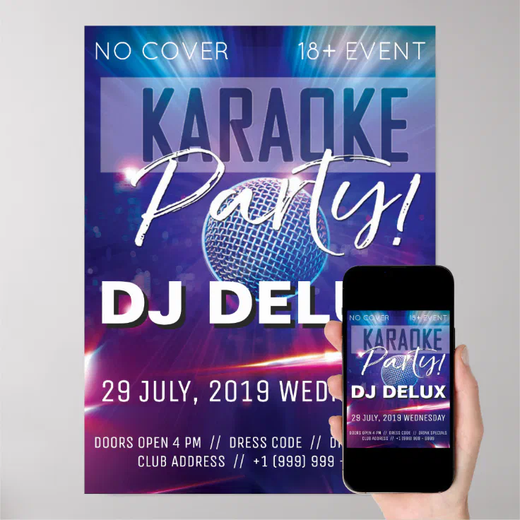 Karaoke Party DJ Club Flyer Poster Zazzle