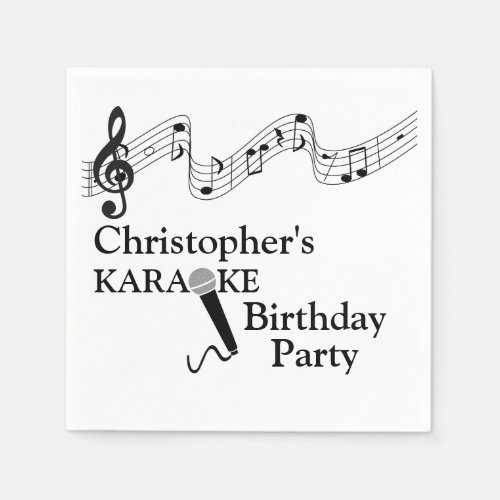 Karaoke Party Musical Scale Microphone Black Text Napkins