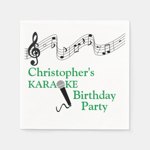 Karaoke Party Musical Scale Microphone Green Napkins