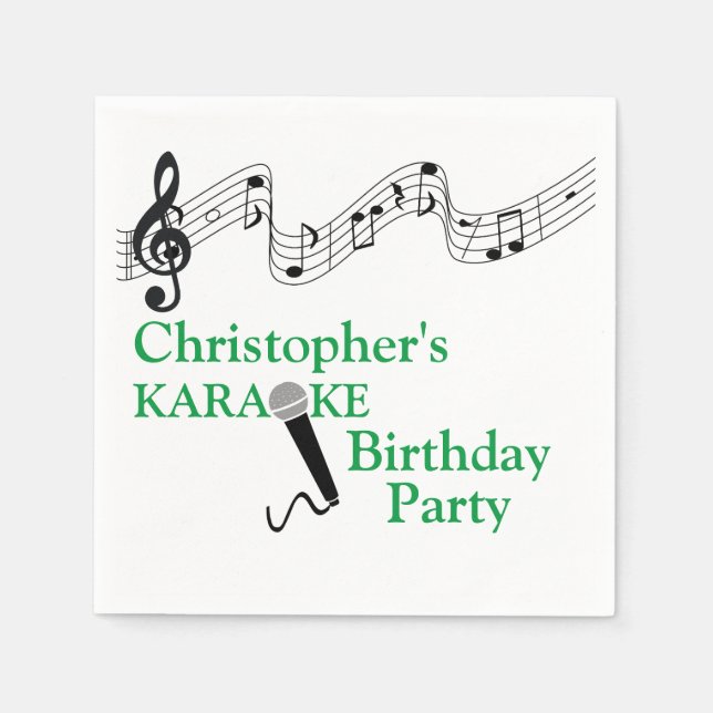 Karaoke Party Musical Scale Microphone Green Napkins (Front)