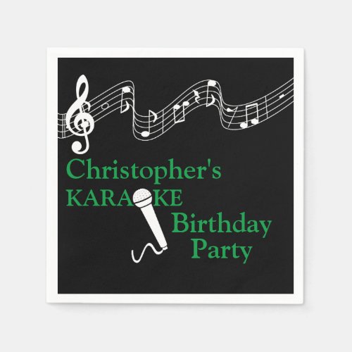 Karaoke Party Musical Scale Microphone Green Napkins