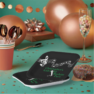 Karaoke Party Musical Scale Microphone Green Paper Plates