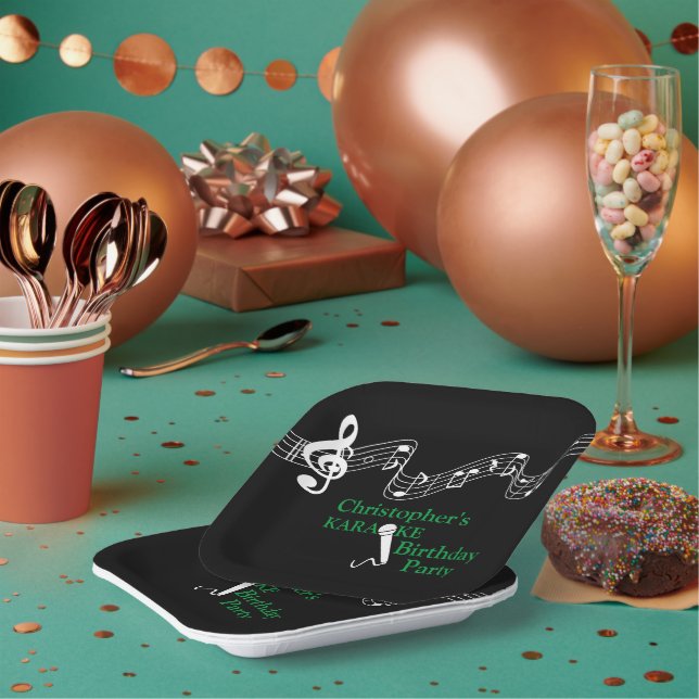 Karaoke Party Musical Scale Microphone Green Paper Plates (Multi)