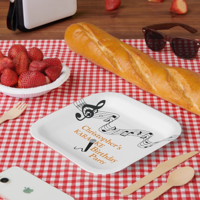 Karaoke Party Musical Scale Microphone Orange  Paper Plates (Picnic)