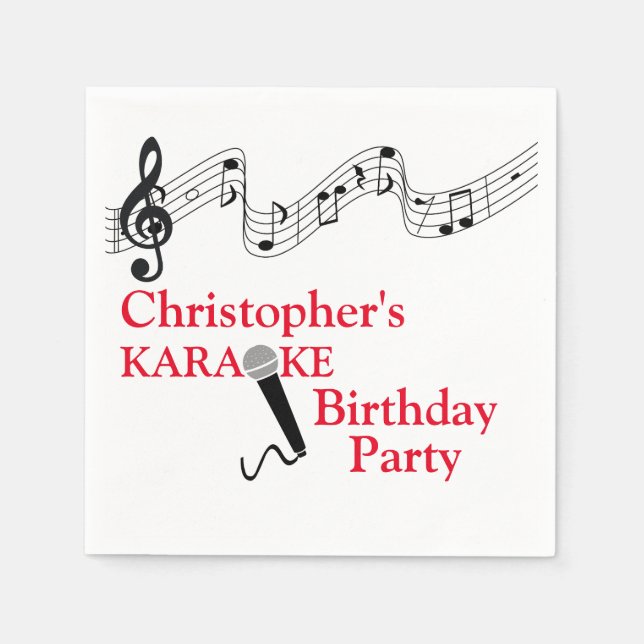 Karaoke Party Musical Scale Microphone Red Napkins (Front)