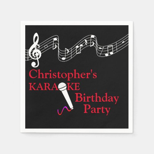 Karaoke Party Musical Scale Microphone Red Napkins