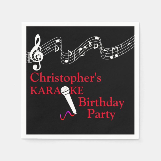 Karaoke Party Musical Scale Microphone Red Napkins (Front)