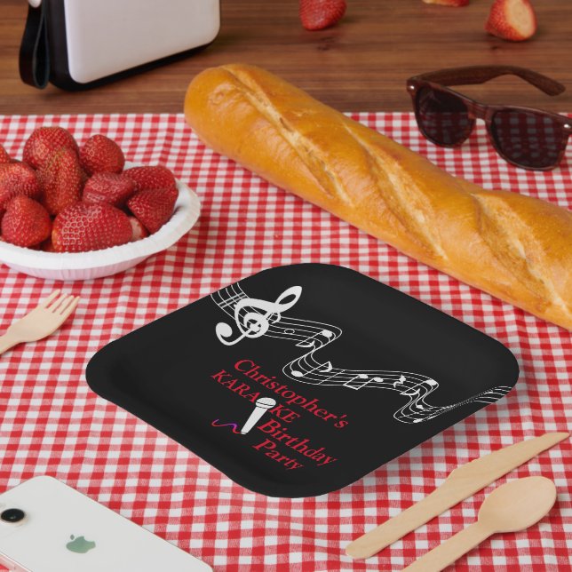 Karaoke Party Musical Scale Microphone Red Paper Plates (Picnic)