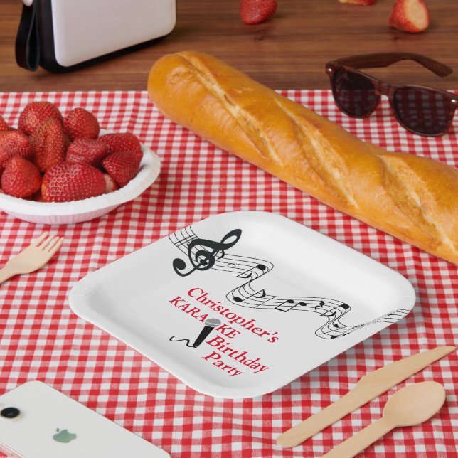 Karaoke Party Musical Scale Microphone Red  Paper Plates (Picnic)