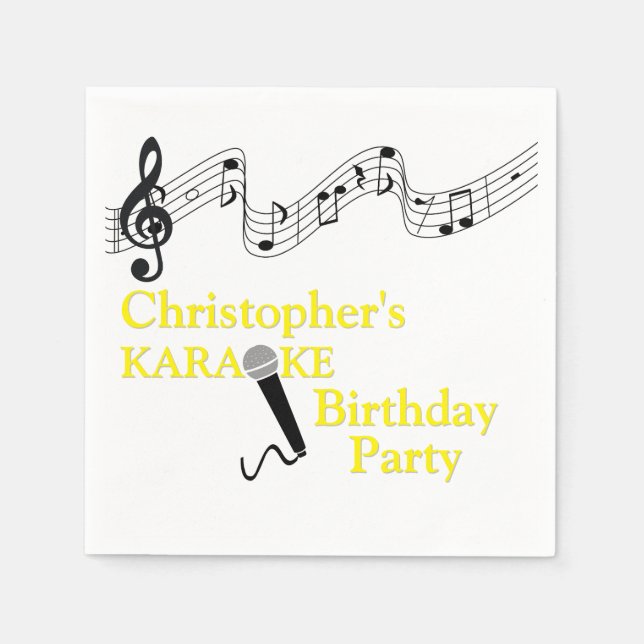 Karaoke Party Musical Scale Microphone Yellow Napkins (Front)