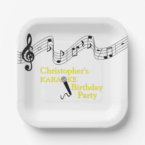 Karaoke Party Musical Scale Microphone Yellow Paper Plates