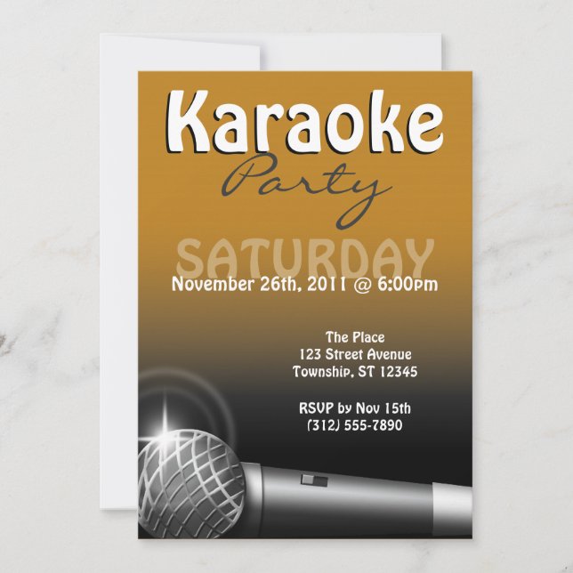 Karaoke Party Orange Invitations (Front)