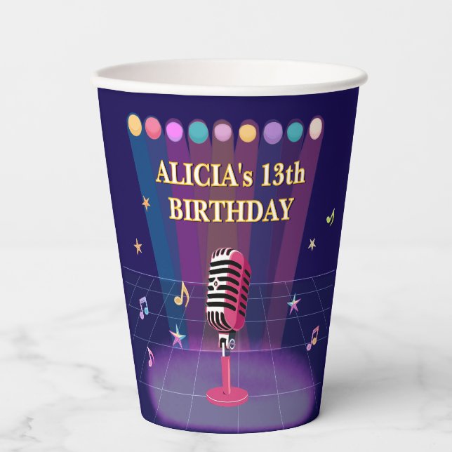 Karaoke party teens birthday paper cups (Front)