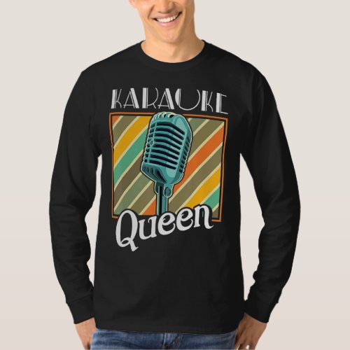 Karaoke Queen Retro Karaoke Microphone Music Singe T_Shirt