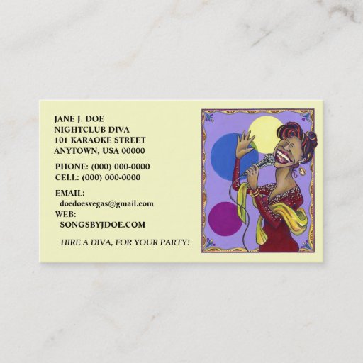 Customizable KARAOKE SING SINGING PARTY DIVA BUSINESS CARD