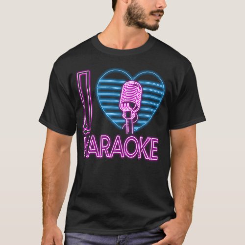 Karaoke Singer I Love Karaoke Heart 80s Retro T_Shirt