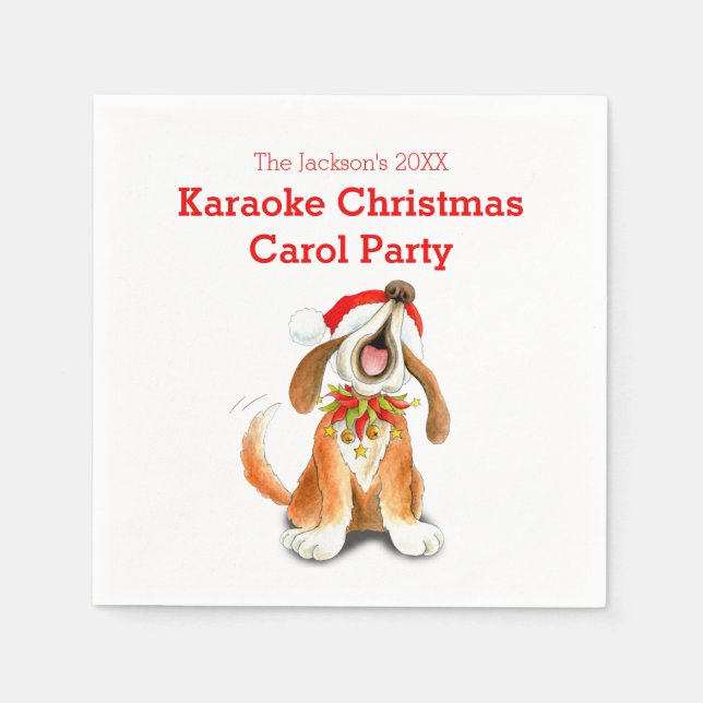 Karaoke singing dog Christmas caroling party Napkins (Front)