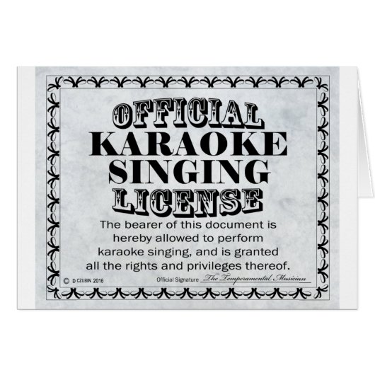 Karaoke Singing License (Front Horizontal)
