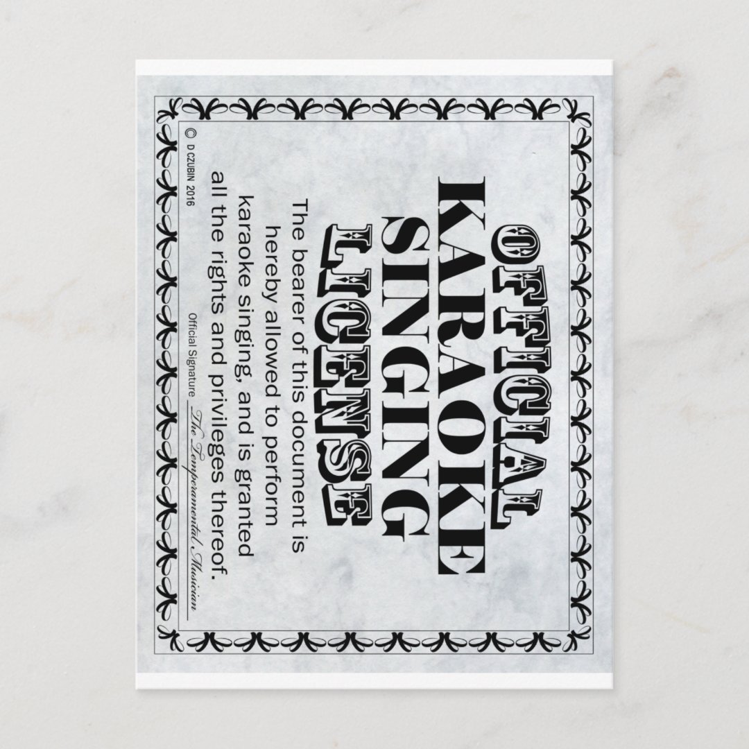 Karaoke Singing License Postcard Zazzle