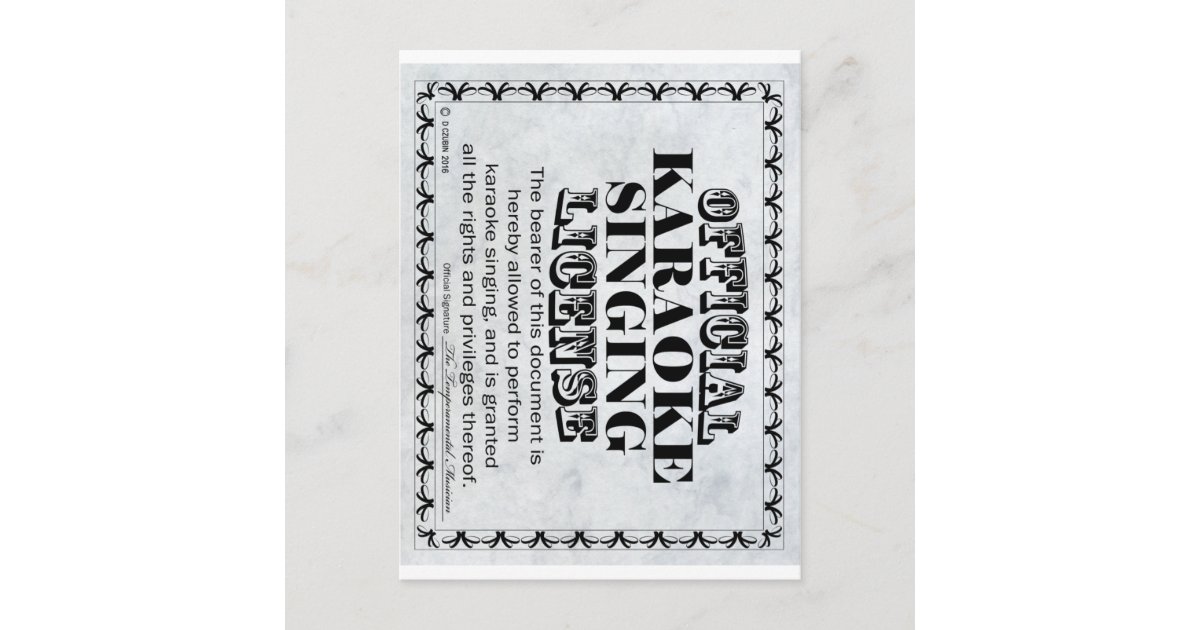 Karaoke Singing License Postcard Zazzle