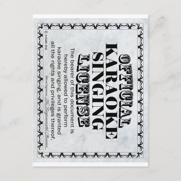 Karaoke Singing License Postcard Zazzle